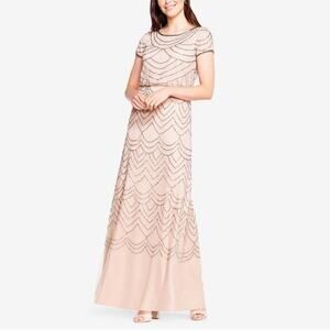 NWT Adrianna Papell Blush Pink Beaded Short Sleeve Maxi Gown Dress Size 16
